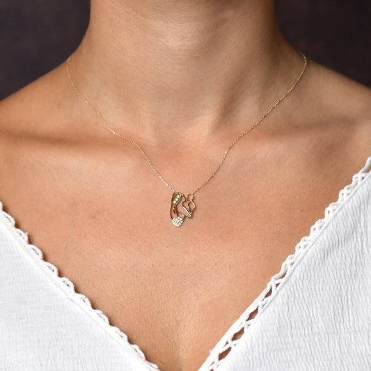 Mother & Kids Solid Gold Necklace Heart Design