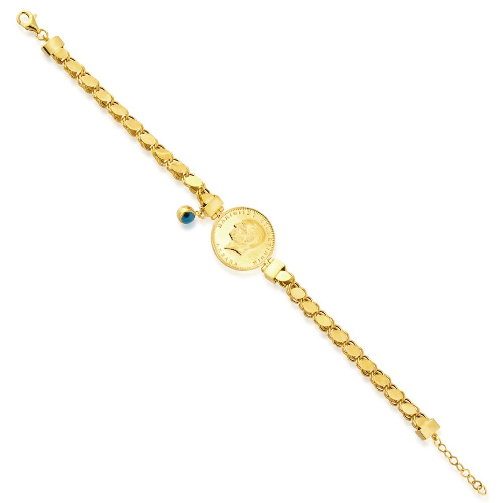 Ata Half Evil Eye Solid Gold Bracelet Sequin Chain