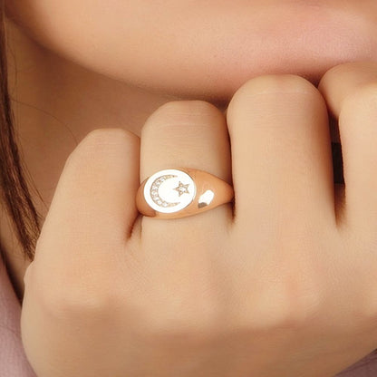 Moon Star Knight Solid Gold Ring 14K Rose Solid Gold