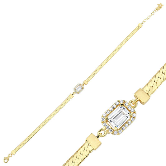 Baguette Solid Gold Bracelet Flat Chain 18-22 cm