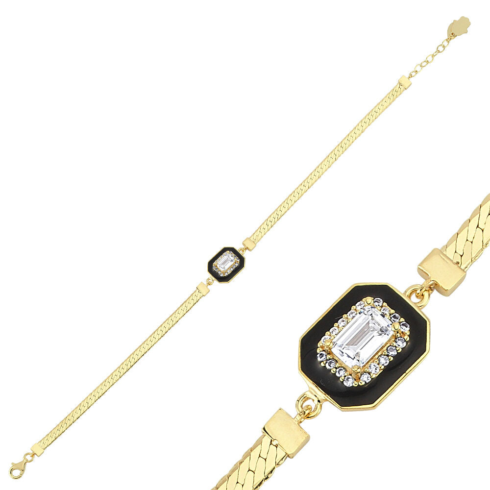 Baguette Solid Gold Bracelet Enamel Chain 18-22 cm