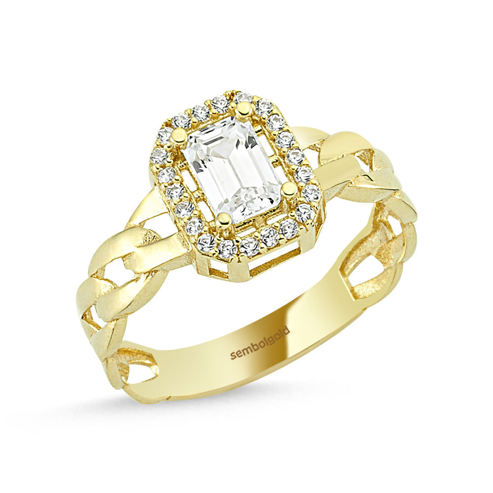 Baguette Solid Gold Ring Twisted Design 0,60 Carat