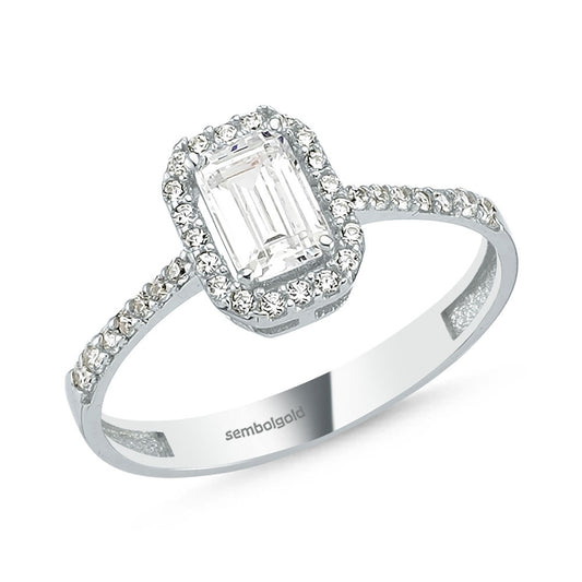 Baguette White Solid Gold Solitaire Ring 0.80 Carat