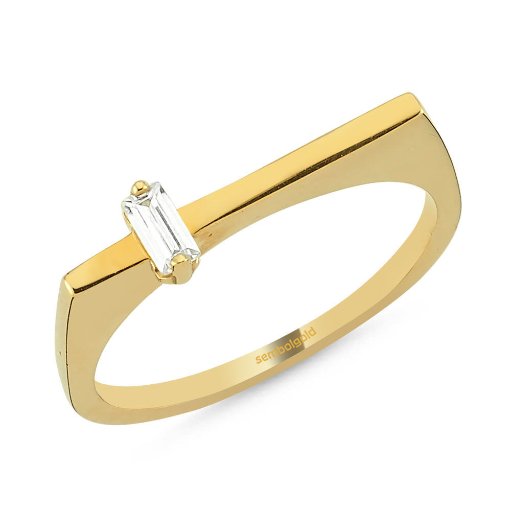 Baguette With Gemstone Solid Gold Ring