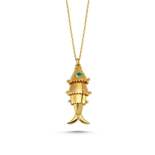 14K Solid Gold Old Design Fish Necklace