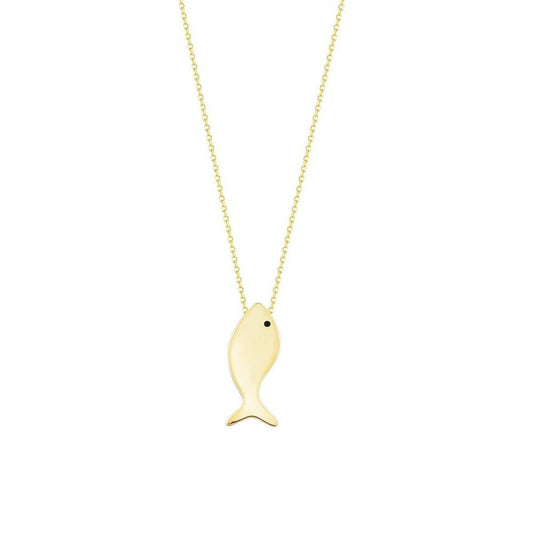 Fish Solid Gold Necklace 14K Solid Gold