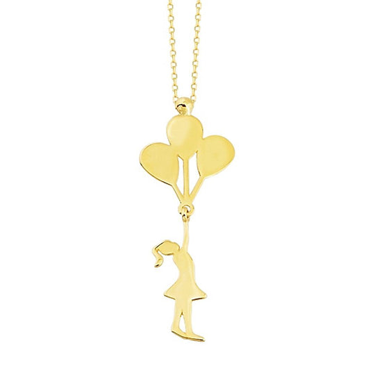 14K Solid Gold Balloon Girl Necklace