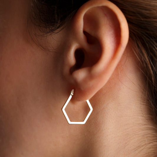 Pentagonal Form Solid Gold Earrings 14K 1,8 cm Dainty Earrings