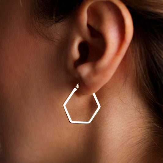 Pentagonal Form Solid Gold Earrings 14K 2,0 cm Dainty Earrings