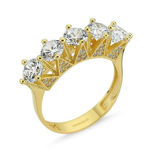 Five Stones Ring Solid Gold 14K Crown Mounting 2,00 Carat