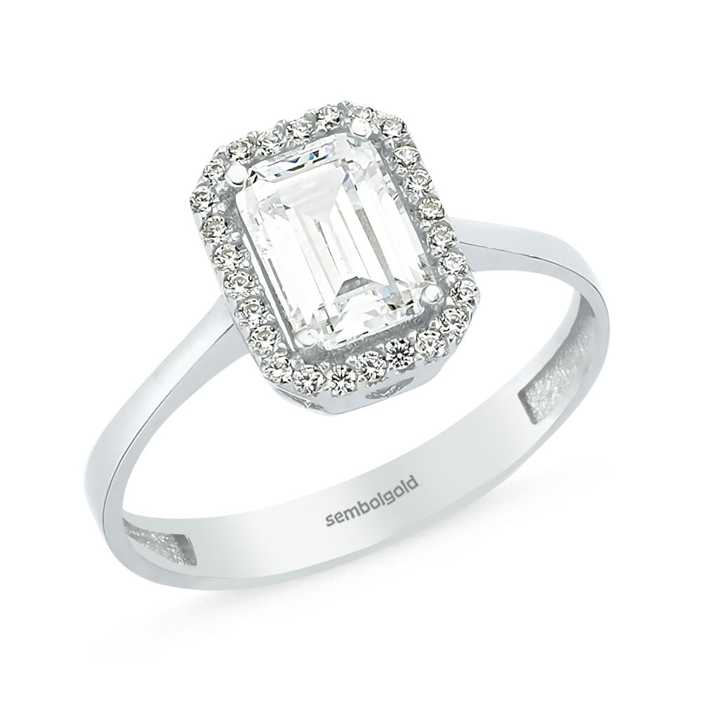 White Solid Gold Baguette Solitaire Ring