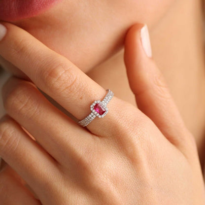 White Solid Gold Baguette Ring Ruby