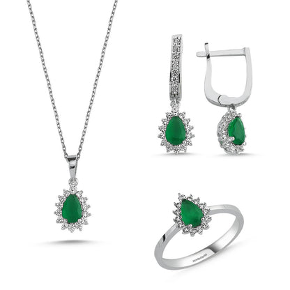 White Solid Gold Mini Set Emerald Drop Set of 3