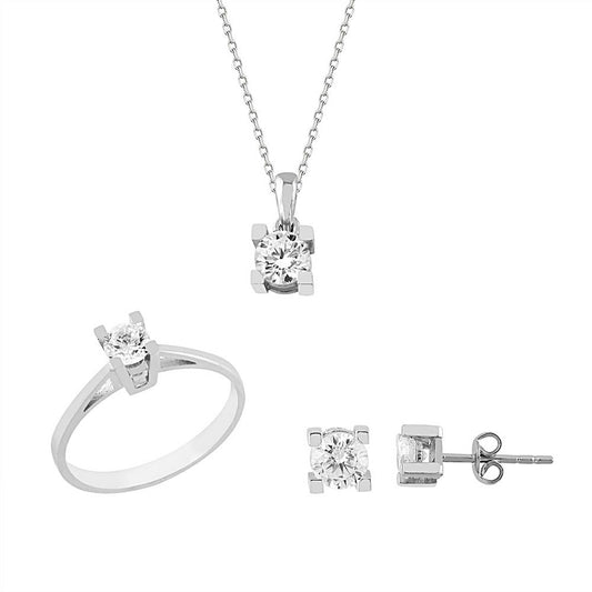 White Solid Gold Solitaire Three Set 14K Solid Gold