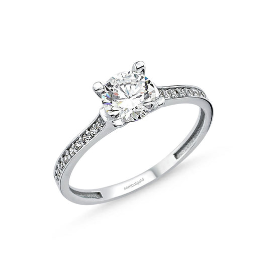 White Solid Gold Solitaire Ring 0.65 Carat Zirconia