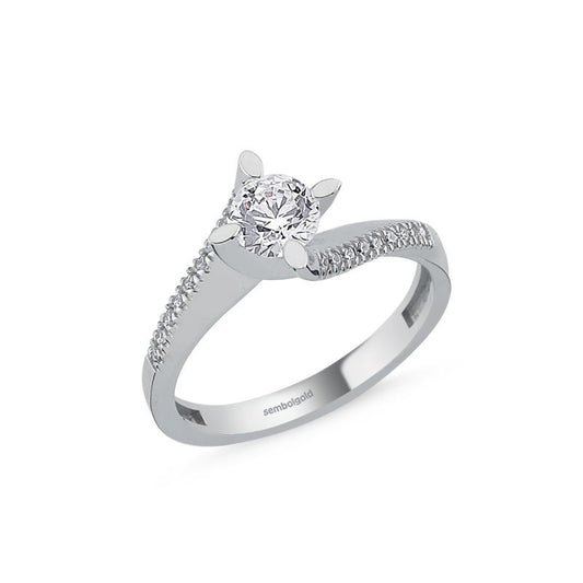 14K White Solid Gold Solitaire Ring Special Design