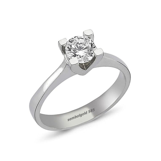 14K Solid Gold White Solitaire Ring