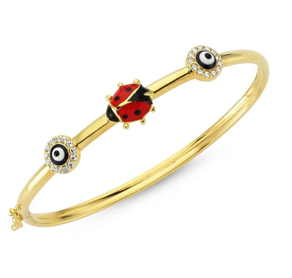 Kids Bracelet 14K Solid Gold Ladybug Evil Eye