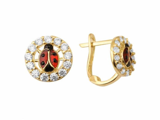 Kids Earrings 14K Solid Gold Ladybug