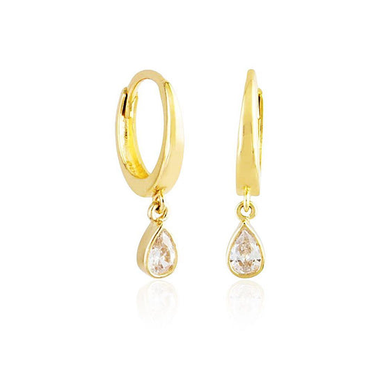 Drop With Gemstone Solid Gold Dangle Earrings 14K Solid Gold
