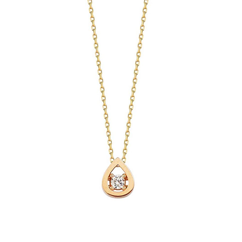 Drop Solitaire Solid Gold Necklace Rose Solid Gold 14K