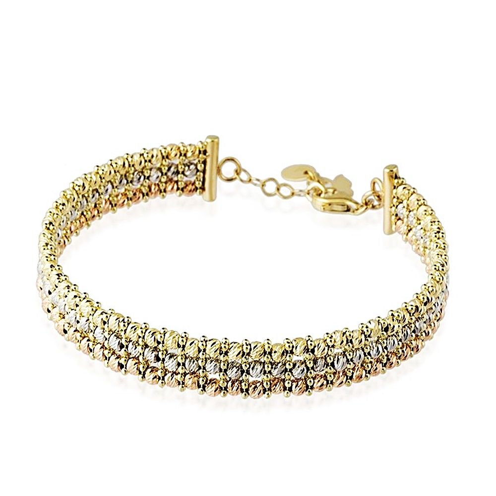 Dorica Solid Gold Bracelet Triacolor Design 14K Italy