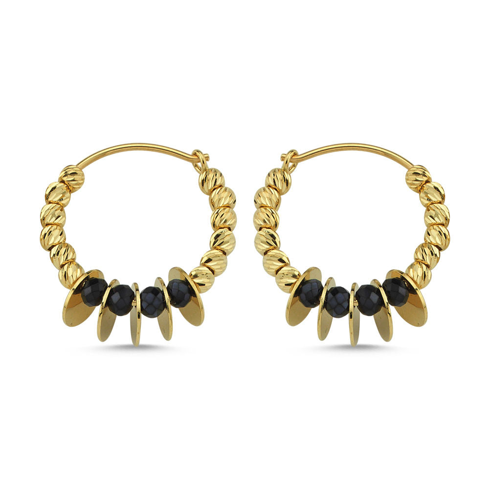 Dorica Solid Gold Earrings Onyx With Gemstone Sequin Yellow