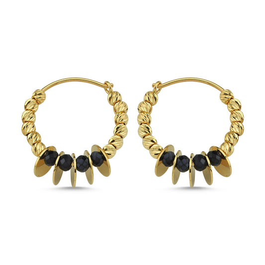 Dorica Solid Gold Earrings Onyx With Gemstone Sequin Yellow