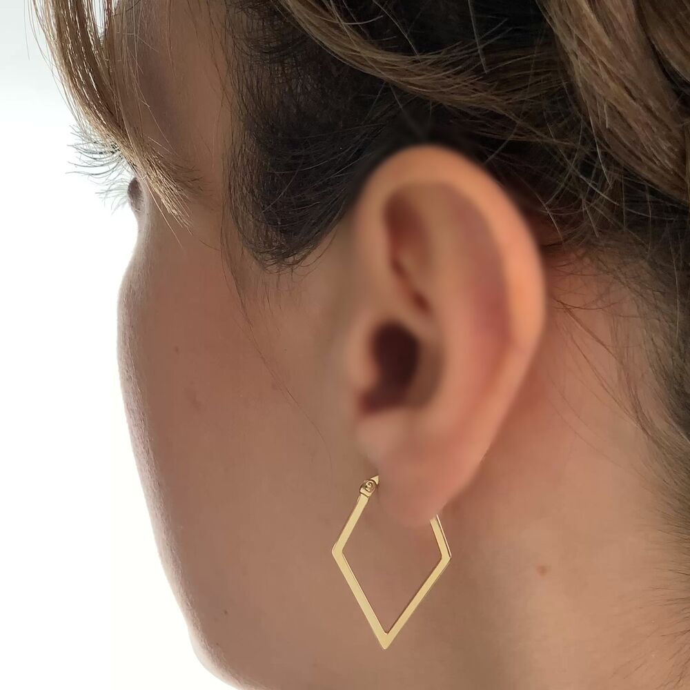 Rectangular FormSolid Gold Earrings 14K 2,5 cm Dainty Earrings