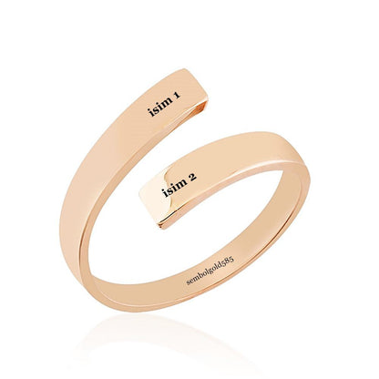 Joint Solid Gold Two Name Ring 14K Rose & White Solid Gold