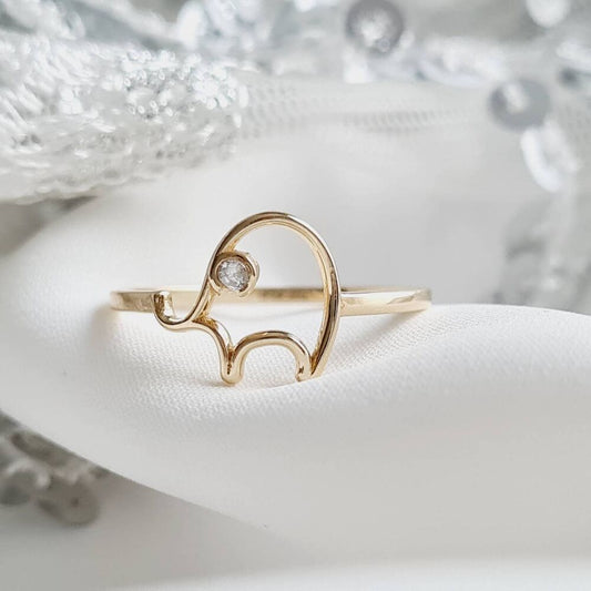 14K Solid Gold Elephant Ring