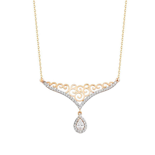 14K Rose Solid Gold Diamond Mounting Drop Necklace