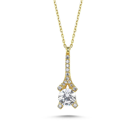 Eiffel Tower Waterway Solid Gold Solitaire Necklace