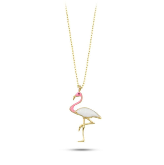 Flamingo Solid Gold Necklace Enamel