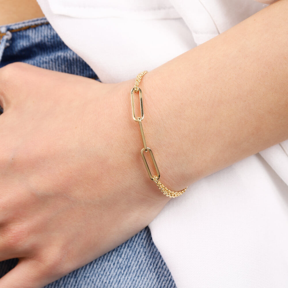 Paperclip Solid Gold Bracelet 14K 4 mm