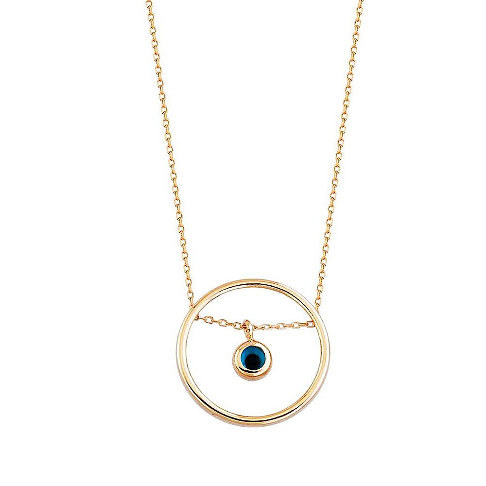 Evil Eye Solid Gold Necklace 14K Hoop