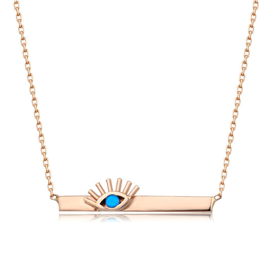 Evil Eye Solid Gold Plate Necklace 14K Turquoise Gemstone Rose