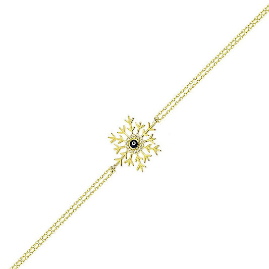 Evil Eye Snowflake Solid Gold Chain Bracelet 14K Solid Gold