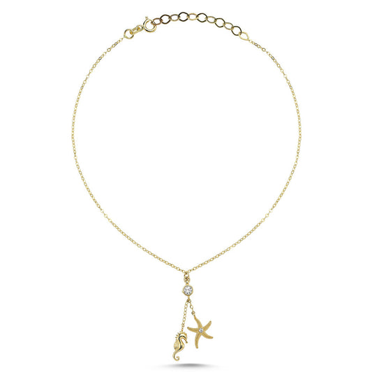 Anklet Solid Gold Bracelet Starfish & Seahorse