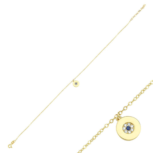 Anklet Solid Gold Bracelet Evil Eye 14K Solid Gold 20 - 25 cm