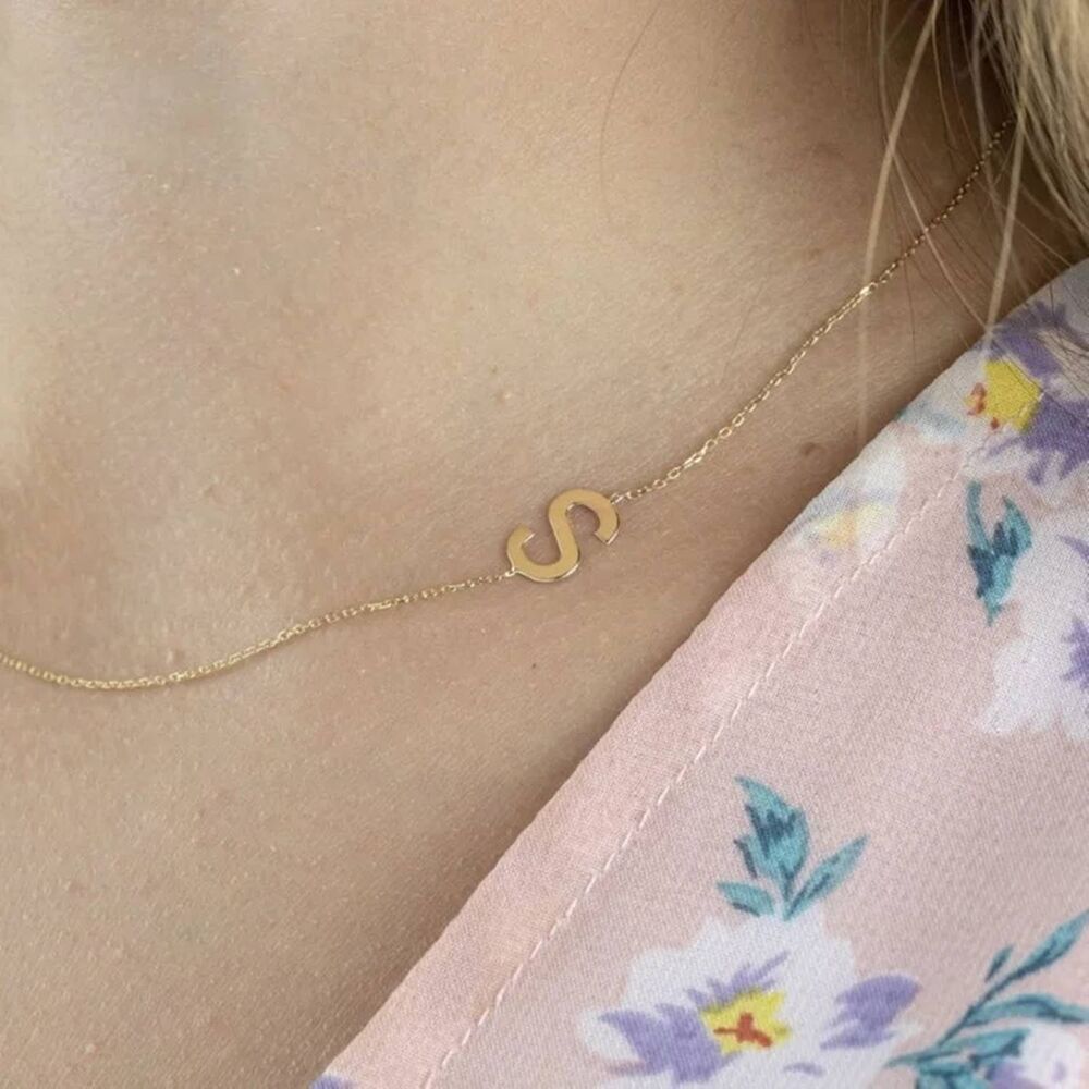 Initial Solid Gold Necklace 14K Force Chain