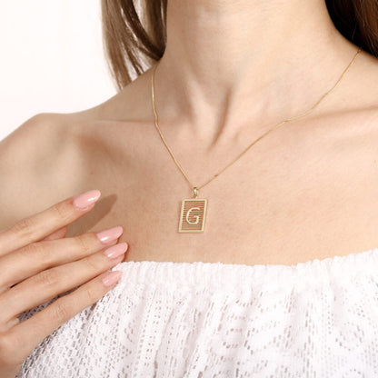 Initial Solid Gold Plate Necklace 2,0-1,5 Cm