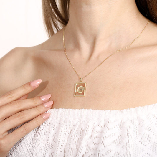 Initial Solid Gold Plate Necklace 2,0-1,5 Cm