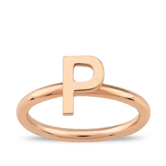 Initial Solid Gold Ring Rose