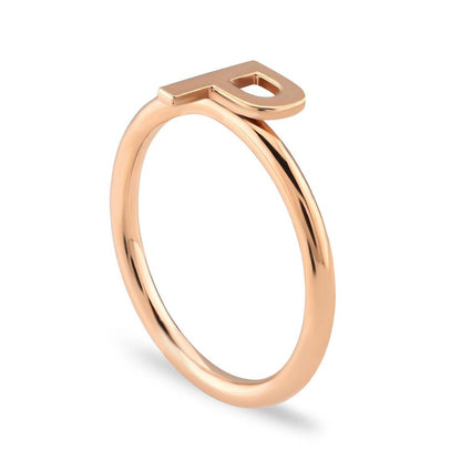 Initial Solid Gold Ring Rose