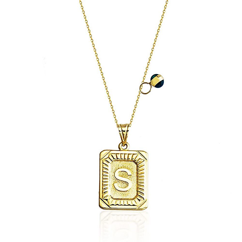 14K Solid Gold Initial Necklace Evil Eye 1,50 Gr