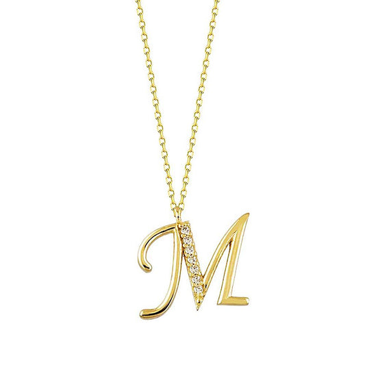14K Solid Gold Initial Necklace With Gemstone