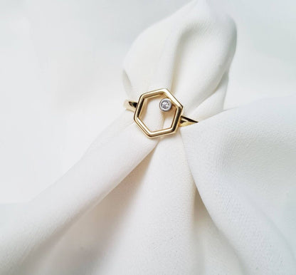 Hexagon Solid Gold Ring 14K Modern