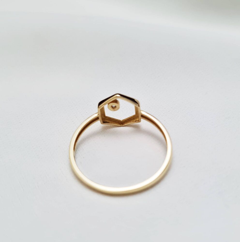 Hexagon Solid Gold Ring 14K Modern