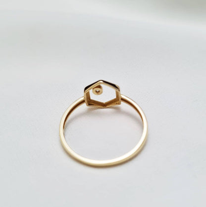 Hexagon Solid Gold Ring 14K Modern